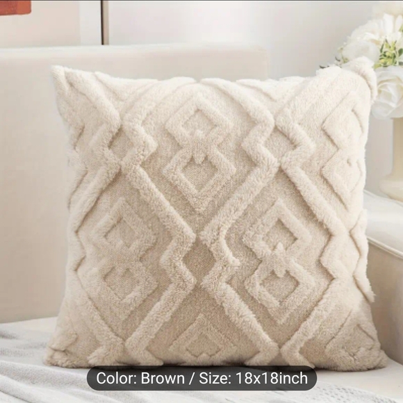Geometric Patterned Cream Pillow - Picture 1 of 2